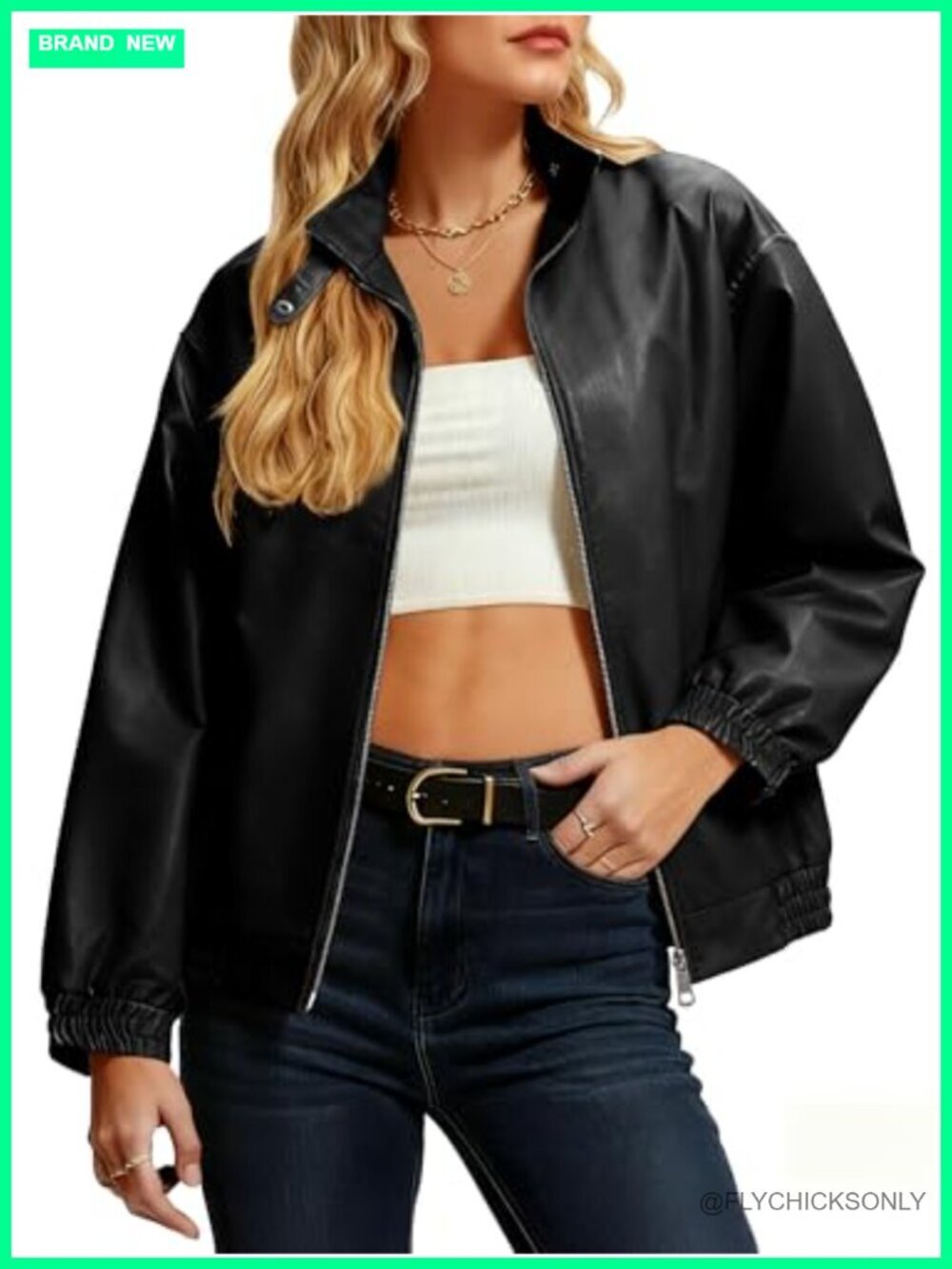 Oversized Faux Leather Jacket Bomber Coat Double Zipper Winter Casual Motorcycle